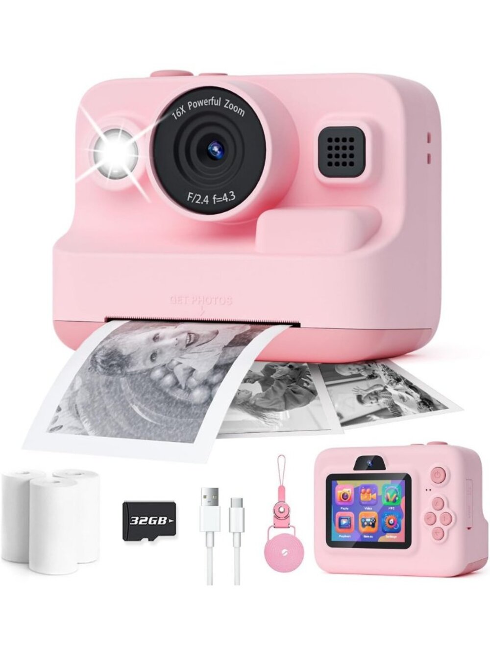 Kids Instant Print Camera 1080P - Portable Photo Toy for Ages 3-12, Perfect